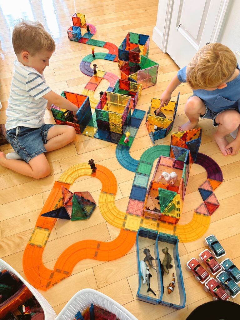 Educational Summer Activities for Toddlers: Build a zoo with magnetic tiles